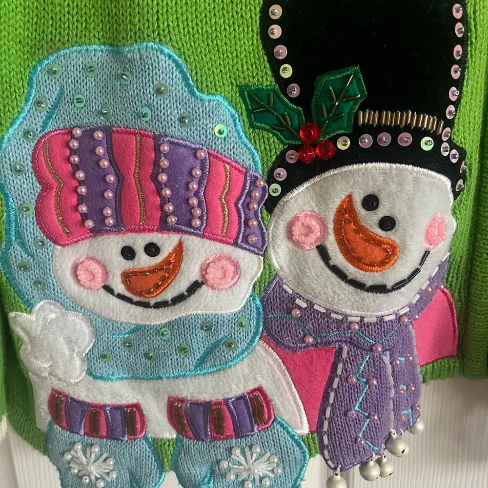 Green Snowman Cardigan Sweater